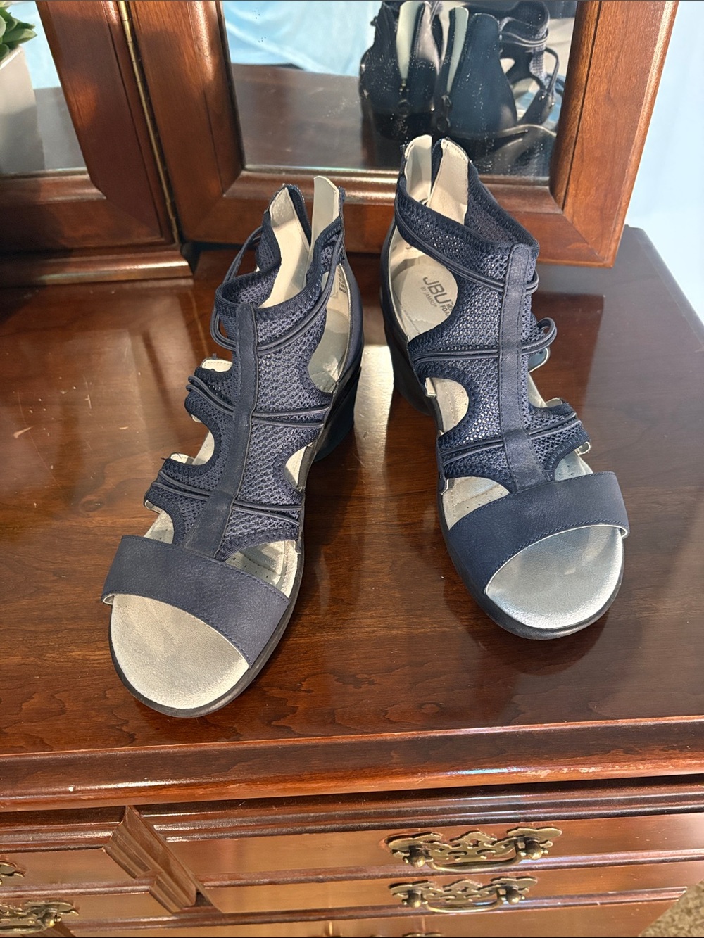 JBU Navy Strappy Wedge Sandals
